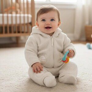 2 pc. Kushies Baby Sherpa Cream Bear Matching Outfit 6 Months